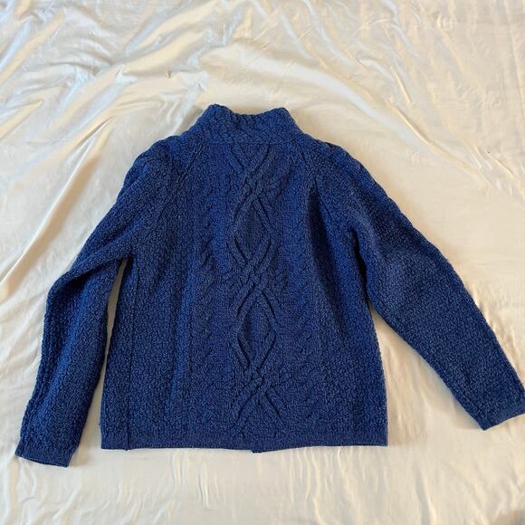 Inis Crafts Blue Merino Wool Cardigan Sweater Wmns M Cottagecore Cable Knit - Picture 3 of 6